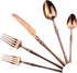 Copper Silverware Set, 5-Piece 18/10 Stainless Steel Flatware Cutlery Set, Mirror Finish, Dishwasher Safe