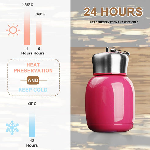 Mini 7 oz Stainless Steel Water Bottle, Small Vacuum Insulated Leak Proof Sport Tumbler for Hot and Cold Water, Rose