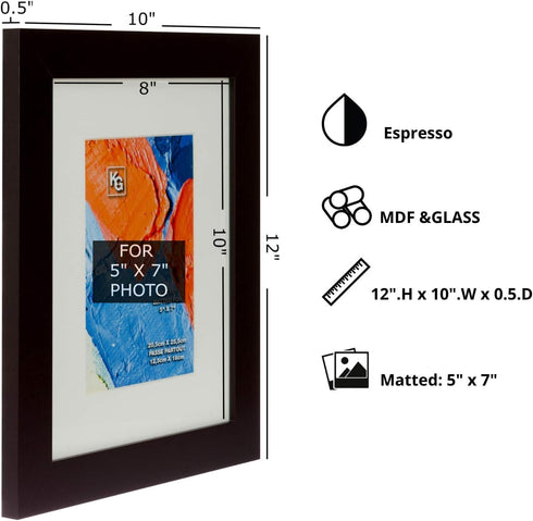 Kiera Grace Classic Langford Wooden Picture Frame, Dark Brown, 8" x 10"
