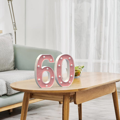 Marquee Numbers Light up LED, Pink Glitter Plastic Numbers Sign, Night Light Decor for Graduation Engagement Wedding