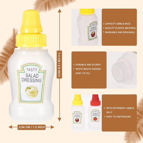 25ml (4) Jspupifip Mini Ketchup Bottles with Sturdy Screw Cap, Mini Condiment Squeeze Bottles Portable Honey Sauce