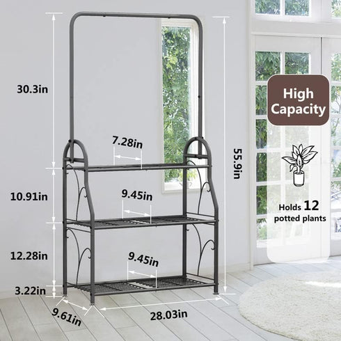 3 SORCEDAS Plant Stand Indoor Outdoor Tier Tall Corner Hanging Plant Shelf Metal Flower Stands Ladder Plant Holder