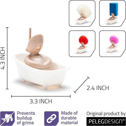 PELEG DESIGN Soap Opera Sponge Holder for Kitchen Sink - Cute Dish Scrubber Organizer with Metal Scrubber