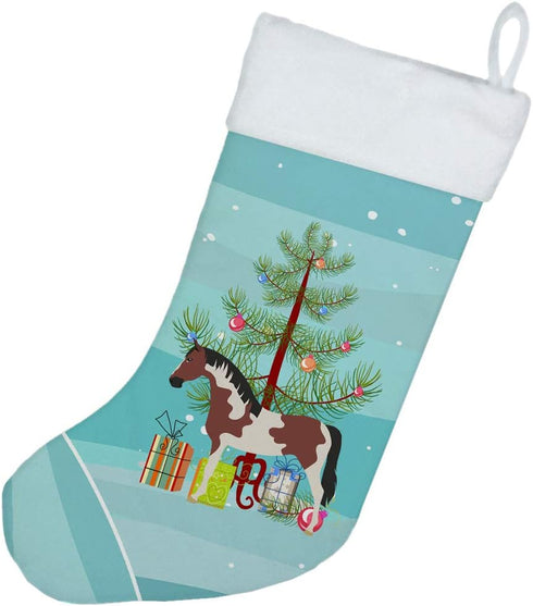 Caroline's Treasures Pinto Horse Christmas Stocking, Teal Fireplace Hanging Decor for Holiday
