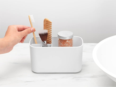 Brabantia Renew Bathroom Caddy (White), Compartments for Toothbrushes, Soap, Nonslip Base with Drainage Holes