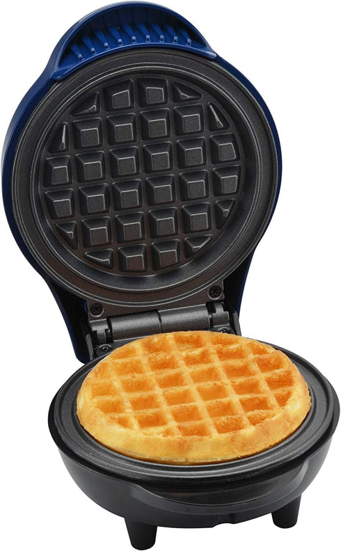 Classic Mini Waffle Maker by Select Brands: Cobalt Blue Non-Stick Iron for Traditional, Savory or Dessert Mini Waffles