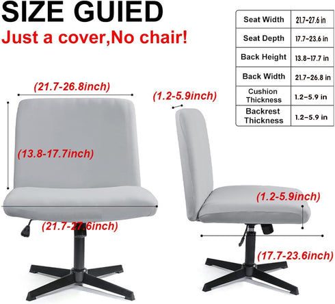 Velvet Cross Legged Office Chair Covers, Soft and Vibrant Stretch Covers for Armless Wide Seat Computer Task Chair