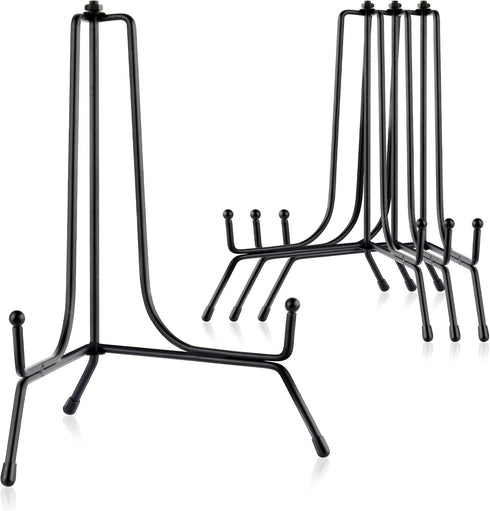 Mocoosy 4 Pack 8 Inch Improved Anti-Slip Plate Stands for Display, Picture Frame Holder Stand, Black Iron Easel Stands