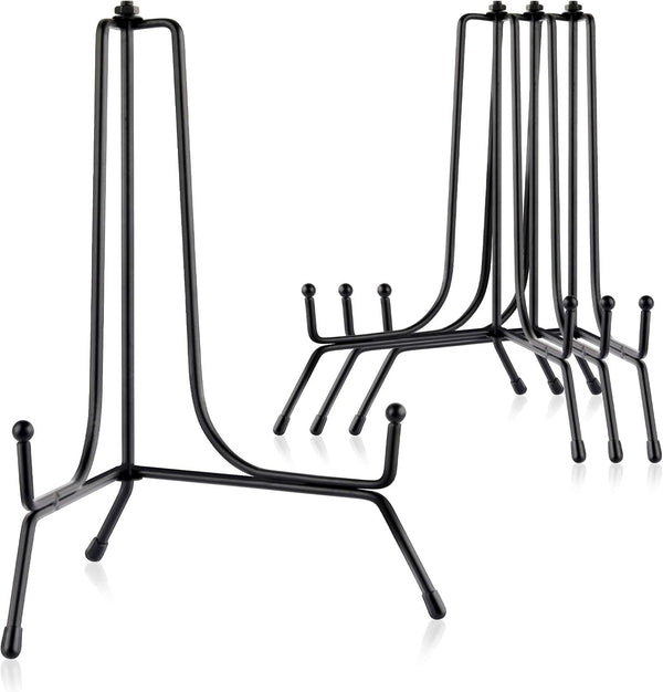 Mocoosy 4 Pack 8 Inch Improved Anti-Slip Plate Stands for Display, Picture Frame Holder Stand, Black Iron Easel Stands