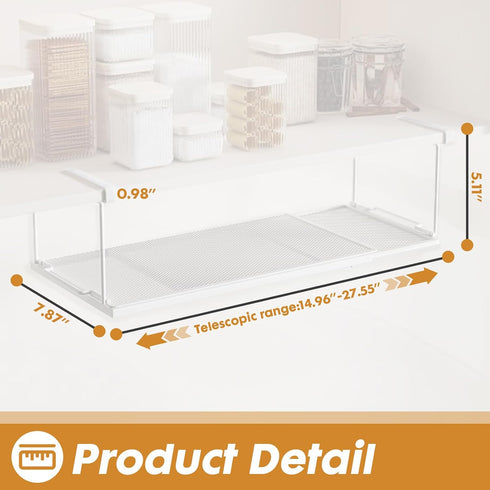 PowerKing 10lbs 5.11'' Expandable Under Cabinet Shelf, Adjustable Length Under Shelf Storage with Thick Clips Capacity
