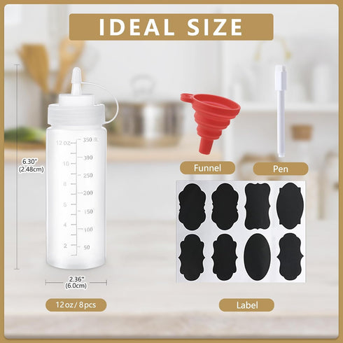 8 Pack 12 oz Plastic Squeeze Squirt Bottles with Cap Lids, Perfect for Condiments, Oil, Icing, Liquids