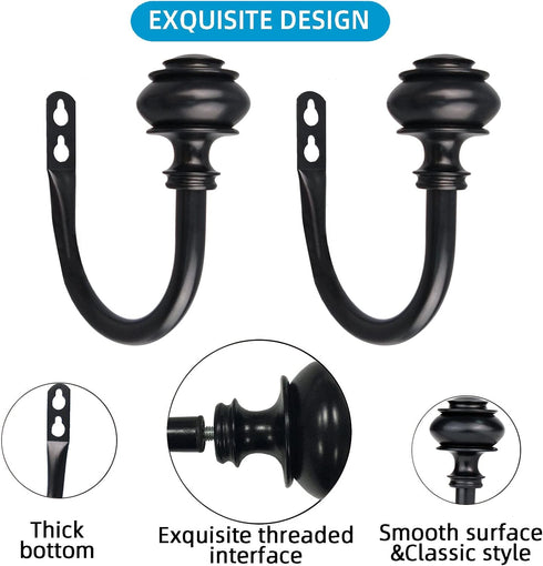 Curtain Holdbacks - 2Pcs Wall Mounted Tiebacks with Screws, Decorative Holders for Bedroom Living Room Office, Black
