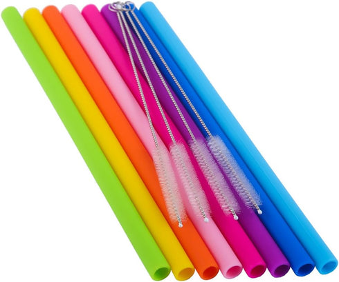 Mcool Silicone Straws 8Pcs - Reusable Extra Long Smoothies Straws for 30&20 oz Tumblers + 4 Brushes + 1 Pouch