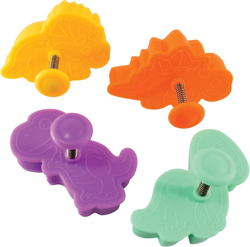 R&M Dinosaur Cookie Stamper, Baby Dinosaur, T-Rex, Stegosaurus, Triceratops, Brontosaurus, 2 Inch, 4 Piece Set