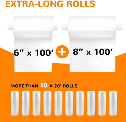 Wevac 6''x100' & 8''x100' Vacuum Seal Roll Keeper with Cutter, BPA Free, Ideal for Food Storage