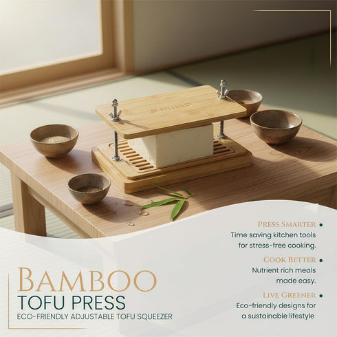 ryevalley Bamboo Tofu Press by Vegan Bamboo Tofu Press for Fast Water Removal from Silken, Soft & Organic Extra Firm
