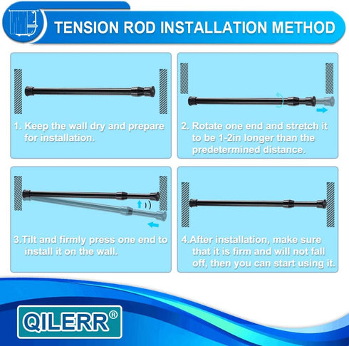 Tension Rods 28 to 48 Inches 6 Pack Adjustable Extension Black Spring Loaded Curtain Rod for Windows
