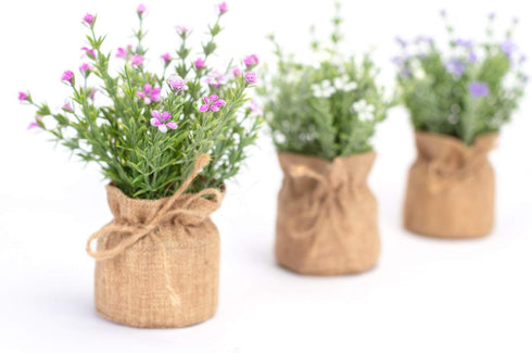 3Pcs Velener Babys Breath Artificial Flowers in Small Burlap Bag Vases -Gypsophila Faux Flowers Farmhouse Home Coffee