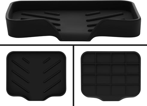 Black Silicone Soap Dish Tray, Self-Draining Holder for Bar Soap, Plastic-Free Soap Dishes for Kitchen Counter