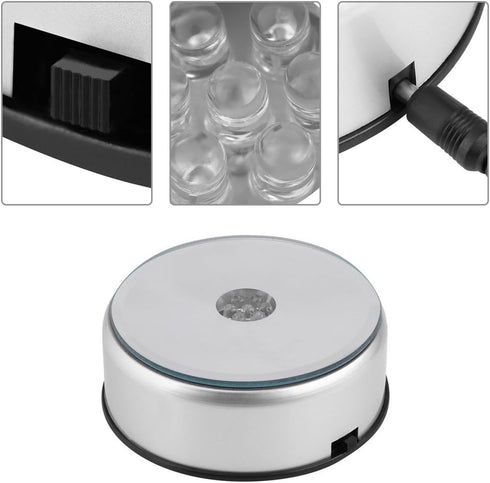 LED Colorful Lighted Display Base, Unique Rotating Crystal Stand Holder with AC US Adapter, Silver