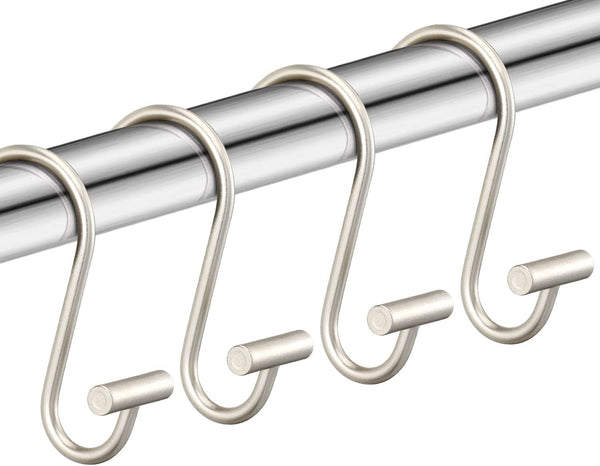 Nickel Shower Curtain Hooks - Rust Proof Decorative Rings for Bathroom, Silver Metal T-Bar Design, Set of 12