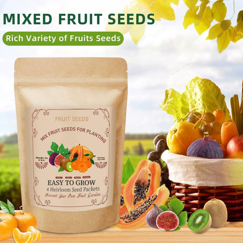 Ficoszo 300+ 4 Packaged Mix Heirloom Fruit Seeds Kiwi Fig Papaya Orange Seeds Varieties Individually for Home Garden