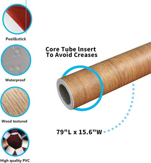 Teemall 15.6inch by 79inch Brown Wood Grain Waterproof Self Adhesive Shelf Liner Sticker