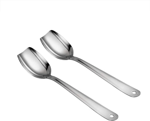 IMEEA Flat Edge Cooking Spoon - 18/8 Stainless Steel Serving Spoon, 10-Inch Mixing Spoon, Set of 2