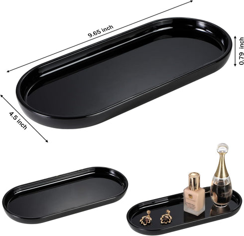 SheeChung Black Acrylic Vanity Tray, 2 Pack Bathroom Storage Organizer Tray for Countertop, Cabinet, or Closet
