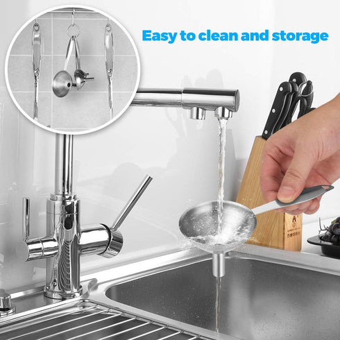 Stainless Steel Funnels, 3 in 1 Kitchen Funnels with Handy Handle for Transferring Liquid, Dry Ingredients & Powder