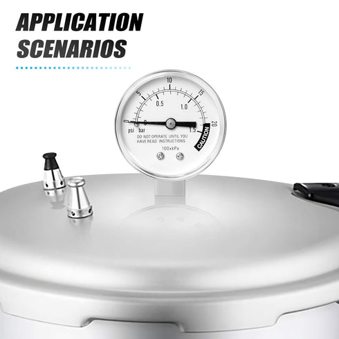 MEANLIN MEASURE Stainless Steel Pressure Cooker Gauge, 0-20Psi 2" Dial Face, Lower Mount Pressure Tank Table