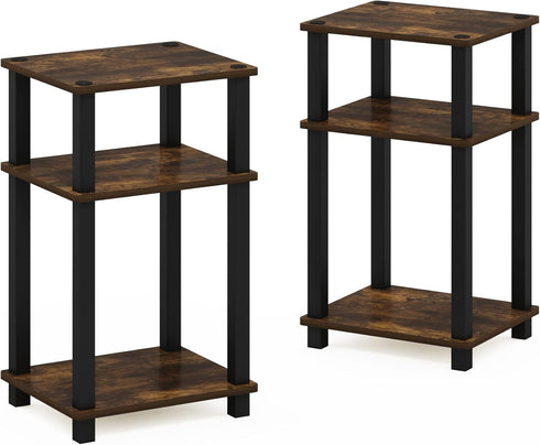 Set 2, 3-Tier Furinno JUST Side Table of Open Shelf End Table, Toolless Assembly Night Stand, Bedside Table with Square
