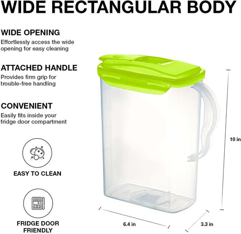 LocknLock Aqua Fridge Door Water Jug with Handle, BPA Free Plastic Pitcher, 3 Quarts, Green