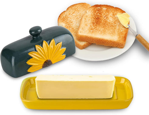 Butter Dish With Lid For Countertop Ceramic Butter Keeper Sunflower Butter Container Butter Holder Butter Tray Large Butter Dish Covered Butter Dish Farmhouse Butter Dish