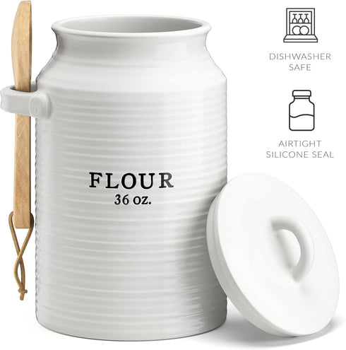 Counter, Barnyard Designs Flour Canister for Kitchen Decorative Ceramic Flour Container, Rustic Farmhouse Canister Jar