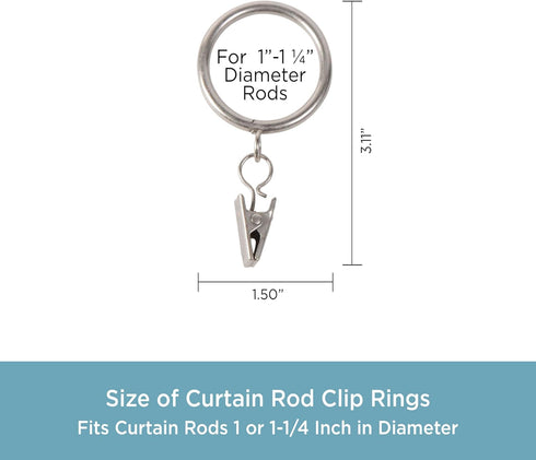 Kenney Classic Clip Rings, Satin Nickel, for Rods up to 1-Inch Diameter, 7-Pack