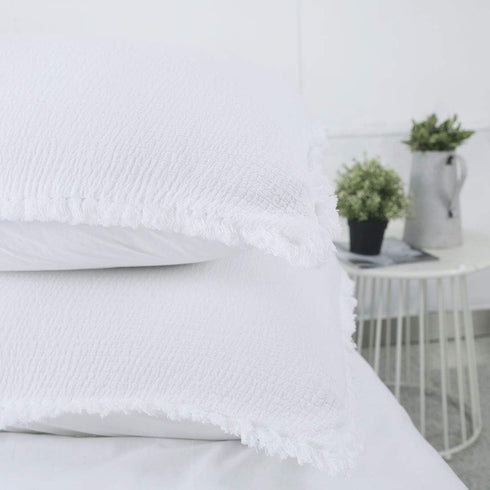 YINFUNG Quilted Pillow Sham White, Standard Set of 2 Muslin Cotton Tassel Fringe Pillowcases