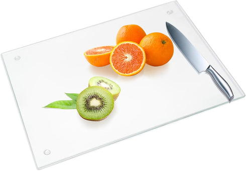 Transparent Glass Cutting Board for Kitchen Countertop, 16"x12", Rubber Non-Slip Feet, Dishwasher Safe