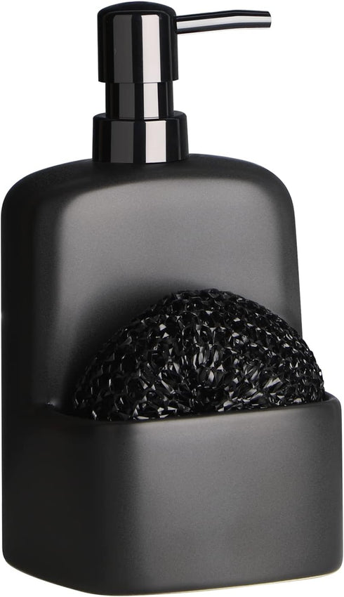 Dish Soap Dispenser - Kitchen Soap Dispenser with Sponge Holder Matte Ceramic
