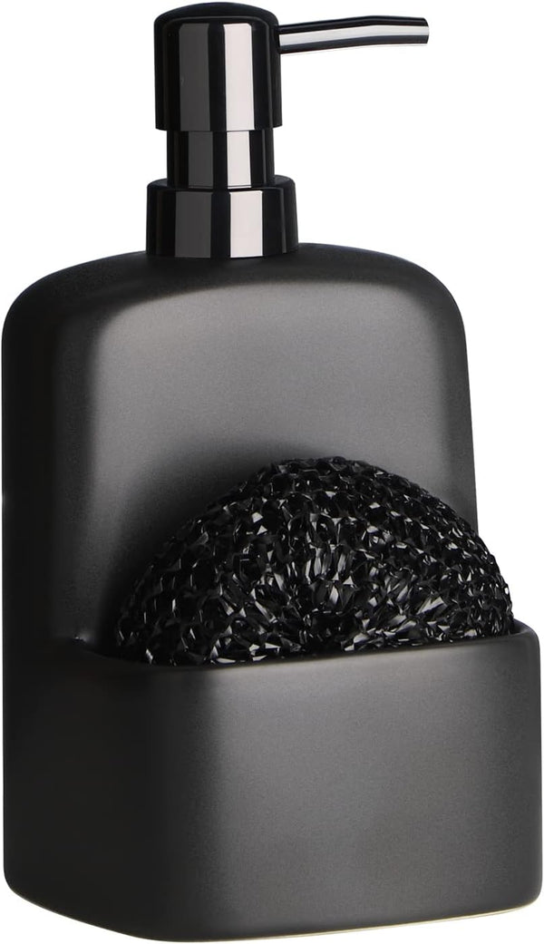 Dish Soap Dispenser - Kitchen Soap Dispenser with Sponge Holder Matte Ceramic