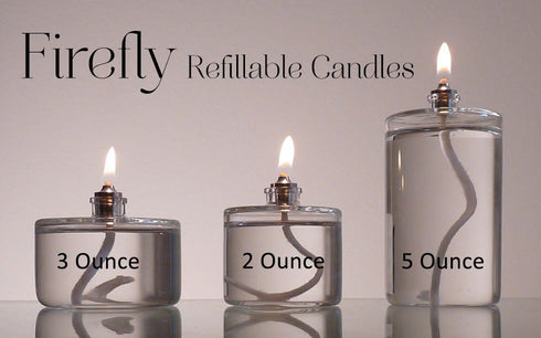 2 oz Firefly Fuels Refillable Glass Oil Candle - Liquid Candle for Indoor Use, Outdoor Events, Emergency Lighting