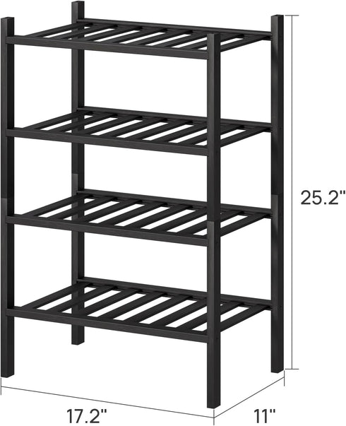 4-Tier Closet, viewcare Black Small Shoe Rack for Entryway, Bamboo Shoe Organizer for Hallway Free Standing Shoe Racks