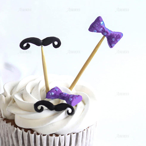 AUEAR Set of 4 Mini Bow-Ties Necktie Mustache Silicone Mold for Fondant Cake, Chocolate, Baking Tools, Pink