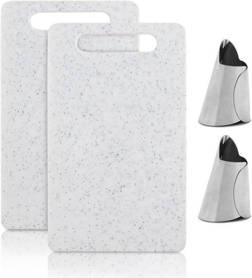 2Pcs Small Kitchen Cutting Board with Finger Guards Set Mini Plastic Cutting Board Set Dishwasher Safe for Camping Food Fruits Prep Vegetables Easy Grip (White, 6" x 10") by Hinmay