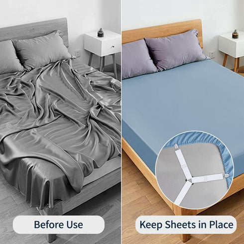 Sopito Adjustable Bed Sheet Straps, 2pcs/White, Max Stretch 29.5 in to 82.7 in, Non-Slip Holder Clips for Beds