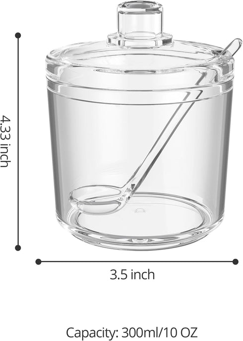 Quald Sugar Container with Lid and Spoon,Sugar Bowl Acrylic Jar for Coffee Bar Accessories Coffee Canister Kitchen