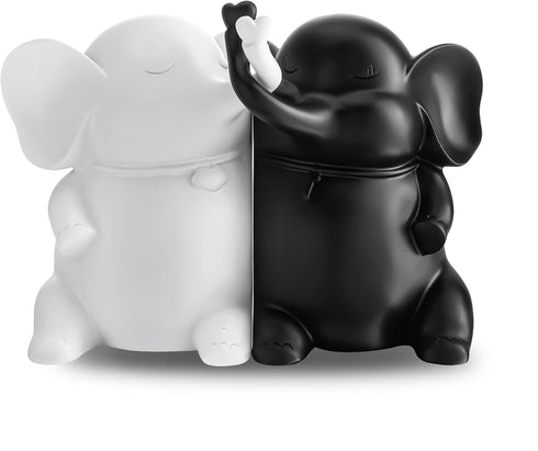 YU FENG 5" Adorable Elephant Bookends in Black&White Resin Unique Cute Book