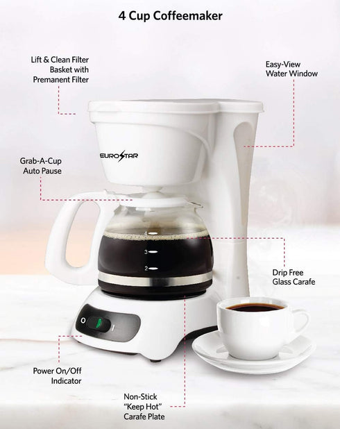 EUROSTAR 4-Cup Coffeemaker in White