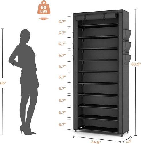Closet 10 36-41 VTRIN Vertical Narrow Shoe Rack Organizer Tall Shoe Rack for Entryway Tier Non-Woven Cover Shoe Shelf