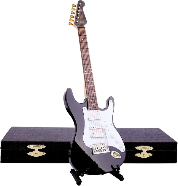 Dselvgvu Wooden Miniature Electric Guitar with Stand and Case Mini Musical Instrument Electric